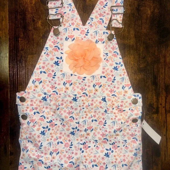 Little Lass 4t girl’s 2 piece short floral overalls outfit NWT - Picture 2 of 7